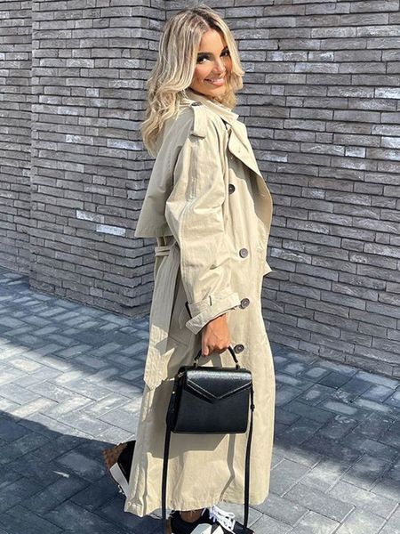

women's knits tee tunic sashes overknee trench coat jacket female double breasted oversize winter vintage chic casual windbreake 230106, White