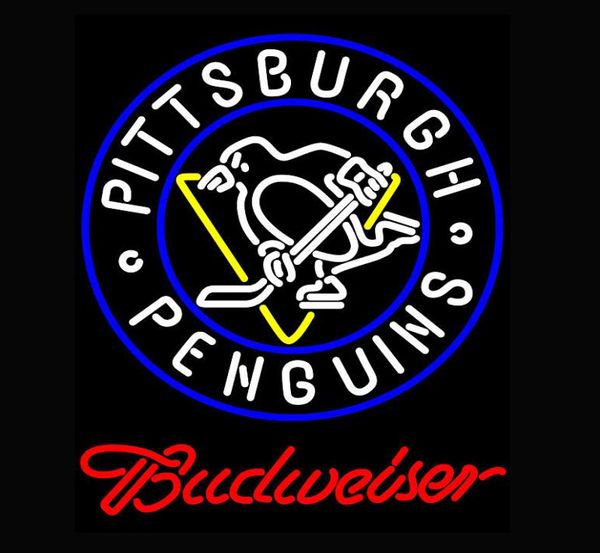 

budweiser pittsburgh penguins neon sign light shine led signs handmade room decor beer bar pub decor5442235
