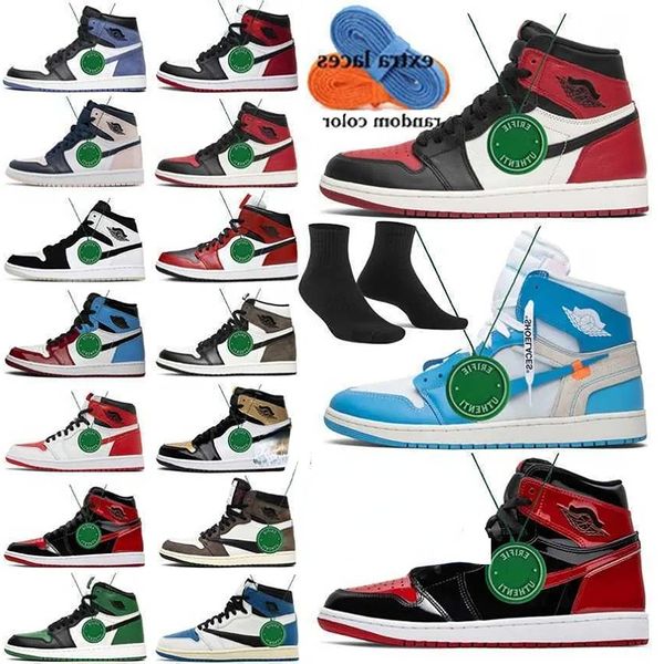 

basketball shoes off jumpman 1 men women mens 1 1s white x university blue sneakers air trophy room chicago red high og hyper royal, Black