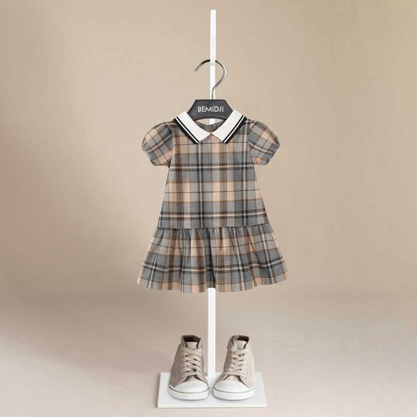 

girl's dresses 1-6 yrs design 2022 fashion short sleeve cotton baby girl shirt dress plaid kids summer european new style t230106, Red;yellow