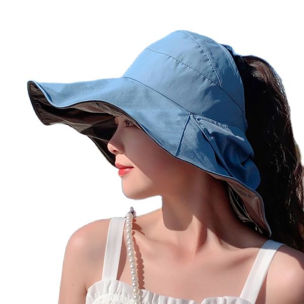 

wide brim hats bucket summer uv protection sun cap women hollow fisherman outdoor sport antiultraviolet big eaves sunscreen fishing hat 2301, Blue;gray