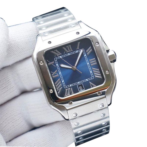 

watch automatic mechanical movement life waterproof mens watches 40mm fashion square dial original metal strap montre de luxe, Slivery;brown