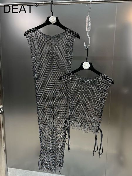 

women s t shirt deat 2023 summer fashion spliced diamonds round neck sleeveless pullover see throw t shirt ww97601l 230107, White