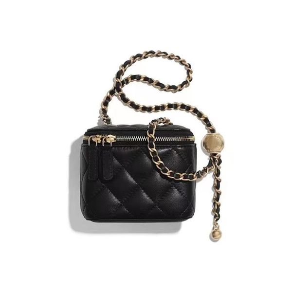 

women crossbody bags caviar shoulder handbags designer luxury 11cm portable box cosmetic lipstick bag sheepskin black ladies small purses go