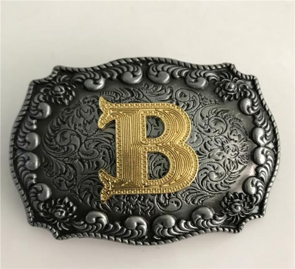 

1 pcs gold initial letter buckle hebillas cinturon men039s western cowboy metal belt buckle fit 4cm wide belts8469623, Slivery;black