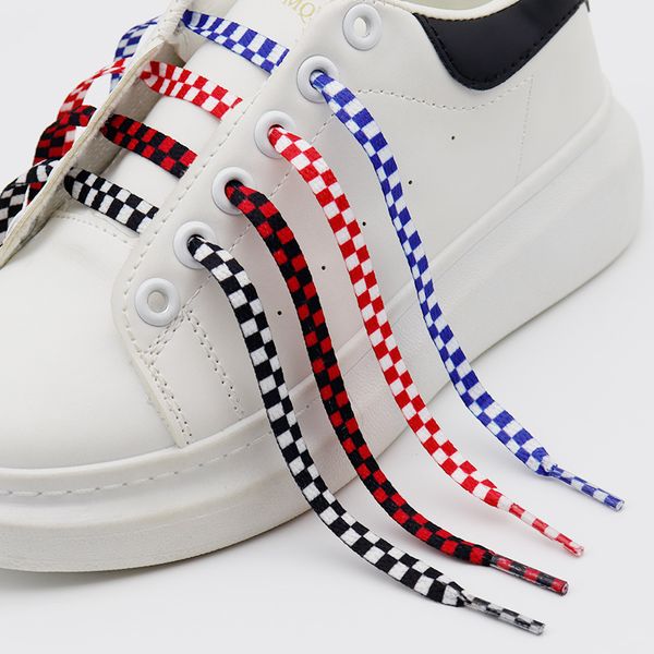 

stylish mosaic 8mm width flat shoelaces grid shoe lace 120cm digital print shoestrings sublimated for designer shoes, White;pink