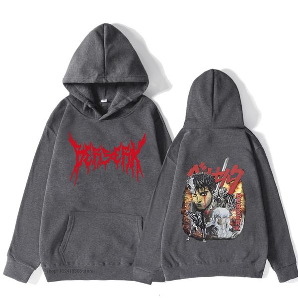 

men's tracksuits anime berserk guts hoodies men casual swordsman gatsu sweatshirt women clothing streetwear y2k clothes long sleeve pul, Gray