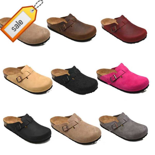 

2023 designer boston summer cork slippers fashion design leather slippers the most popular beach sandals for women and men casual, Black