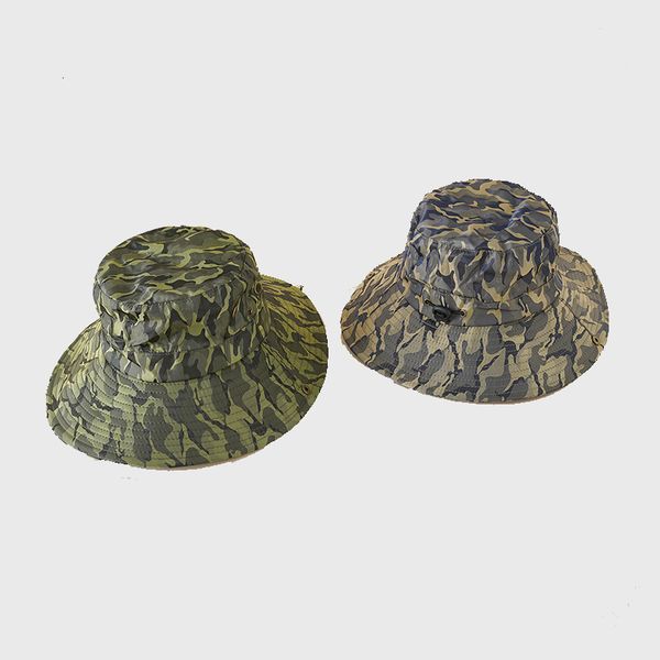 

wide brim hats bucket camouflage hat man big eaves outdoor sunscreen cap mountaineering and fishing men's bobs 230106, Blue;gray