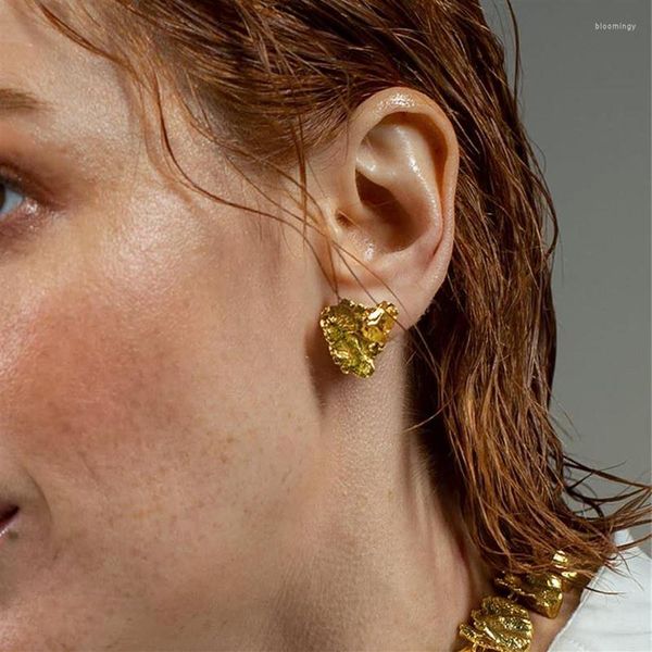 

stud earrings gold plated nugget for women lava wrinkled asymmetric irregular creative jewelry vintage239o, Golden;silver