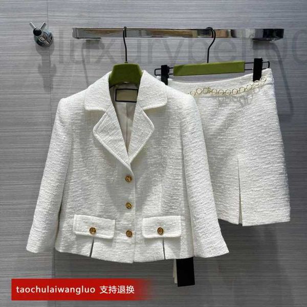

two piece dress designer lady suit tweed short coat a-line skirt two-piece high-end upsa, White
