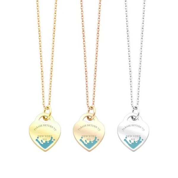 

t letter green enamel peach heart pendant necklace brand classic designer necklaces for women fashion couple wedding necklaces sta9096831, Silver