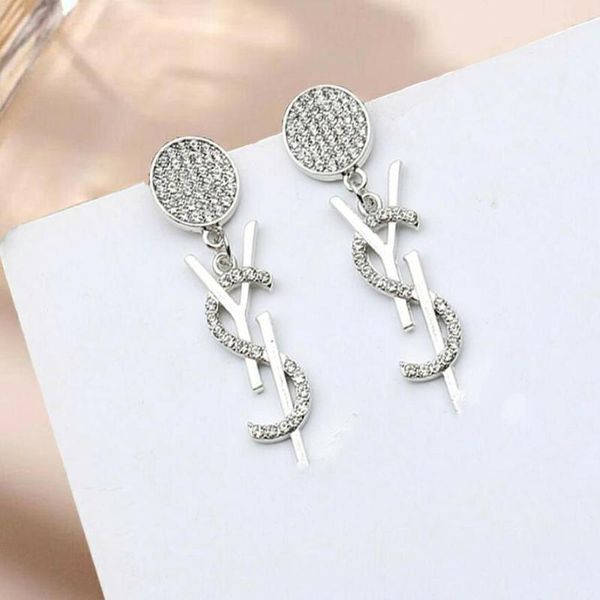 

fashion women designer earrings ear stud brand 18k gold plated designers geometry letters crystal earring wedding party jewerlry classic sty, Golden;silver
