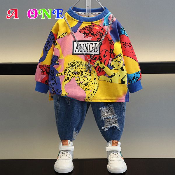 

clothing sets spring autumn toddler boys set clothes baby suit kids clothing fashion leopard sweatshirt pants 2 pcs 230106, White