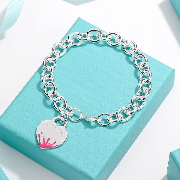 

925 silver love bracelet heart bracelets for women men charm pulseiras famous jewelry bangles stainless steel pink black blue color for birt, Golden;silver