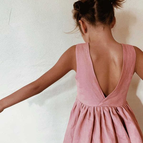 

girl's dresses girls' dress 2022 summer new back split deep v-neck sleeveless cotton and linen dresses tz08 t230106, Red;yellow