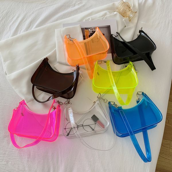 

evening bags fashion vintage ladies jelly solid color clear underarm casual women hobos handbags purse cell phone shoulder 230106