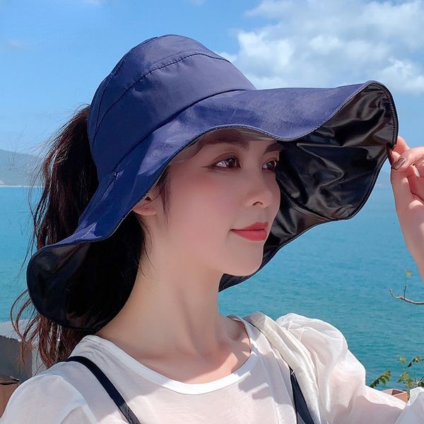 

wide brim hats bucket summer big eaves sunscreen hat female outdoor empty korean version of solid color for woman 230106, Blue;gray
