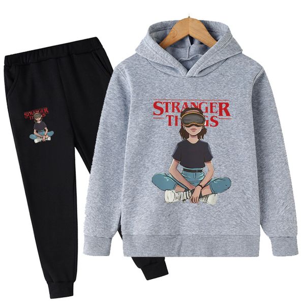 

clothing sets baby casual tracksuits children boys girls stranger things 4 hellfire club hoodies long pants 2pcs kids sport suit 230106, White