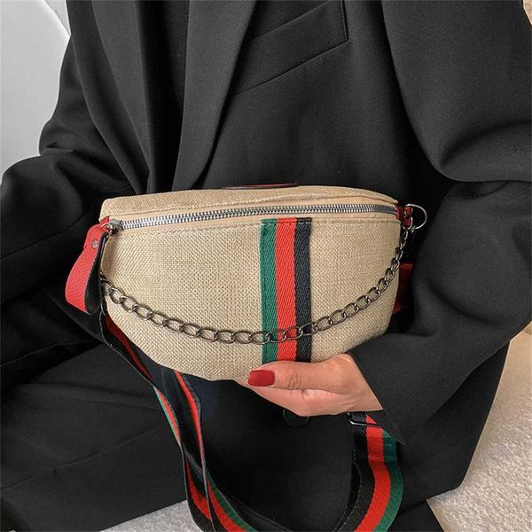 

new female canvas chest lattice messenger waist simple chain one shoulder back fashion fairy bag 55% off clearance sale