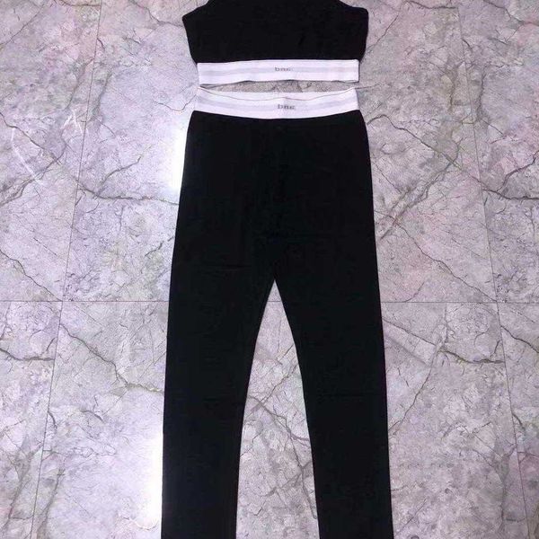 

dawang family's designer tracksuits style pure cotton nylon roman high-quality yoga leggings two pics suit sleeveless vest fashion suit, Gray