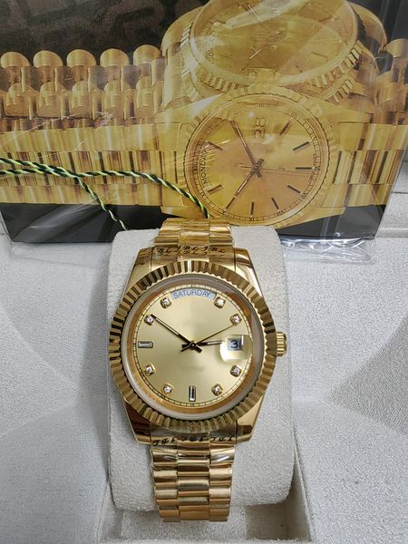 

with original box mens watches automatic mechanical movement high-quality luxury watch gold wristwatch 41mm steel strap life waterproof gift, Slivery;brown