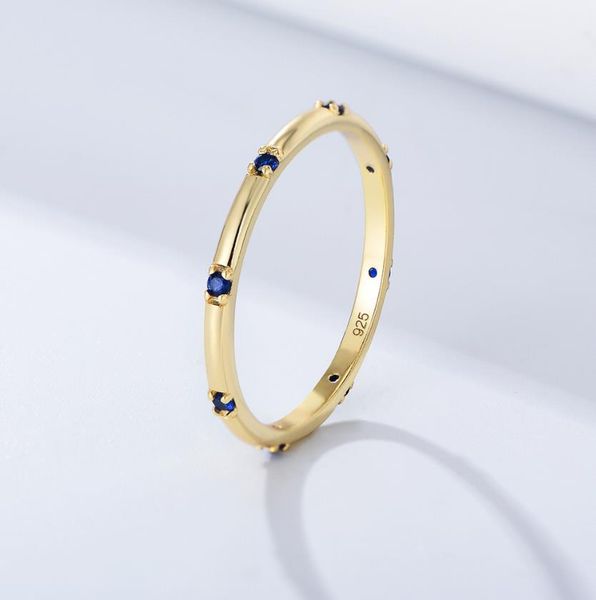 

ins fashion jewelry fing rings s925 silver zircon ring color blue hand ornament, Golden;silver