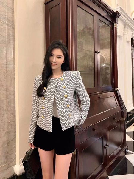 

cel women's 2023 brand jacket ootd new women autumn winter fashion jacket logo high-end metal buckle tweed jacket casual spring coat ca, Black;brown