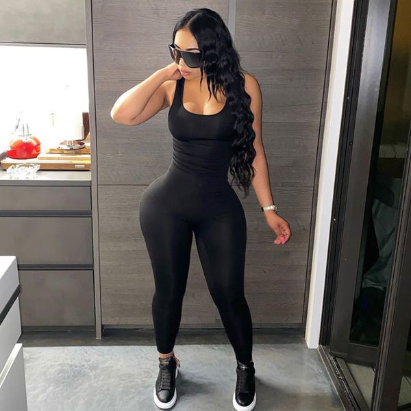 

women's jumpsuits rompers style female skinny jumpsuit black u-neck sleeveless hollow out backless casual jumpsuits for sportwear, Black;white