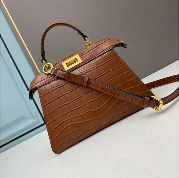 

handbag large tote bag fashion alligator pattern shoulder bags big capacity crossbody purse genuine leather gold metal rotary lock removable