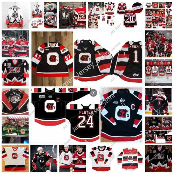 

hockey jerseys hockey jerseys 2022 custom ohl ottawa 67's stitched hockey jersey 29 cooper foster 31 will cranley 34 gavin ewles 18 jac, Black;red