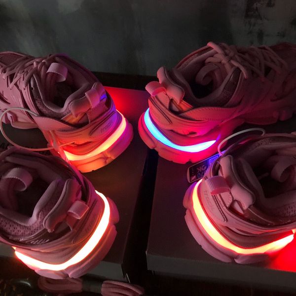 

womens mens designer casual shoe track led sneaker light grey blue gomma leather black pink trainer nylon printed platform for men light 3 3