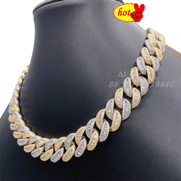 

designer jewelry iced out jewelry hip hop style 15mm s925 with vvs moissanite diamond pass diamond test two tone cuban link chain, Silver