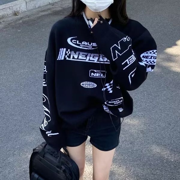 

women s sweater sweater harajuku goth long sleeve pullover winter jumper knit korean fashion streetwear ripped y2k aesthetic clothes 230107, White;black