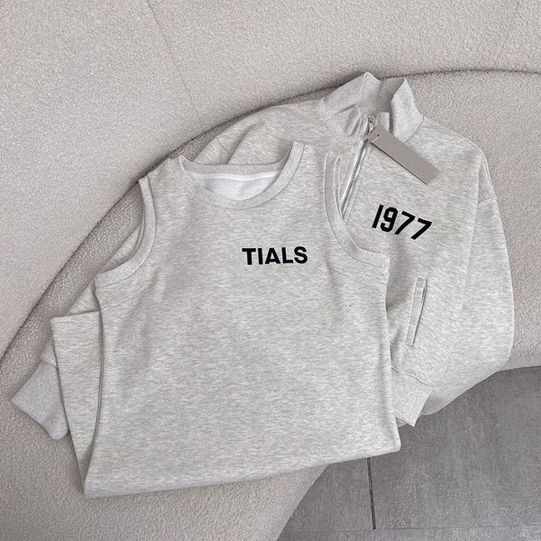 

womens casual two piece dress ess short zipper hoodies 23ss jacket sleeveless dress printed stitching women set s-l, White