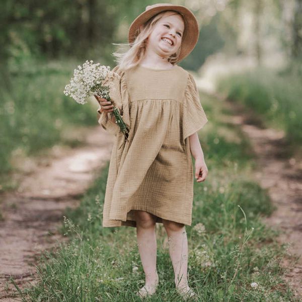 

girl's dresses cotton pastoral style girls dress summer new casual loose petal short sleeve sweet princess dresses children clothes tz6, Red;yellow