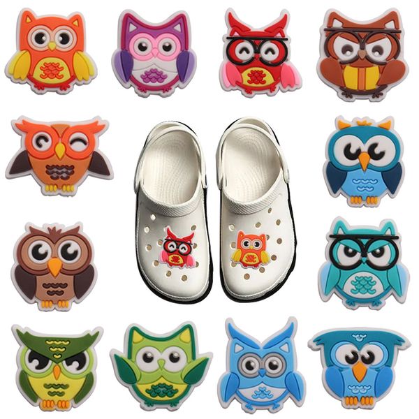 

wholesale 100pcs pvc owl animals lovely croc charms colorful jibz button clog diy boys girls sandals shoe designer decorations buckle, White;pink