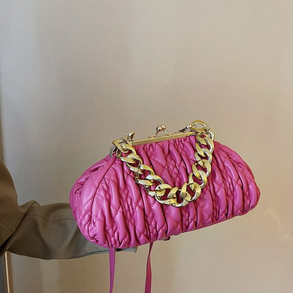 

evening bags luxury clip plastic metal thick chain crossbody party clutch women shoulder purse handbag pleated design women's 230106
