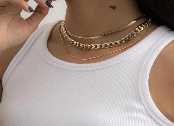 

jshine punk layered link flat round snake chain necklace women gold silver color choker curb chunky men jewelry chokers8916287, Golden;silver