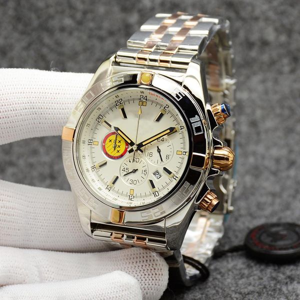

2023 u1 grade aaa chronomat patrouille air watch quality navitimer chronograph quartz two tone blue dial 50th anniversary men watch steel st, Slivery;brown
