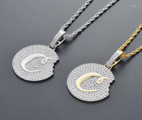 

pendant necklaces hip hop micro pave cubic zirconia iced out bling gold color solid cookie round pendants necklace for men women r5786375, Silver