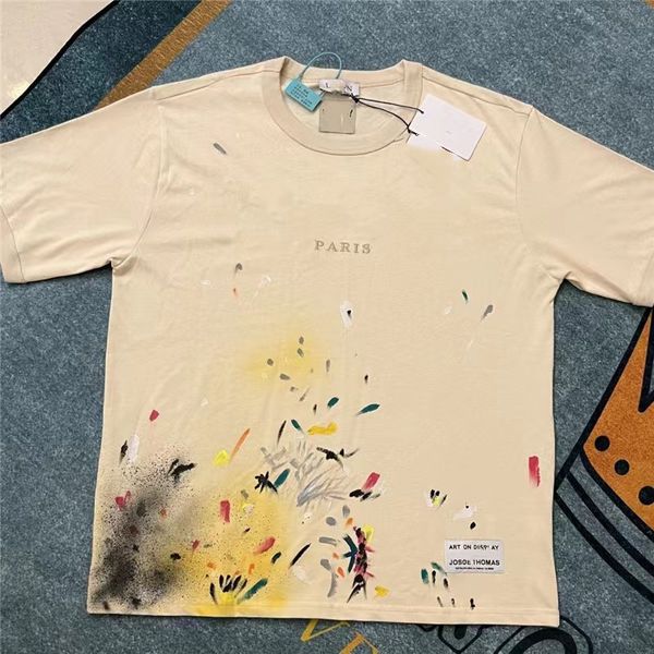 

men's t-shirts t shirts trendy lanvins x galleryes loose and women's beige speckled embroidery short sleeves fashion t-shirtbcnt, White;black
