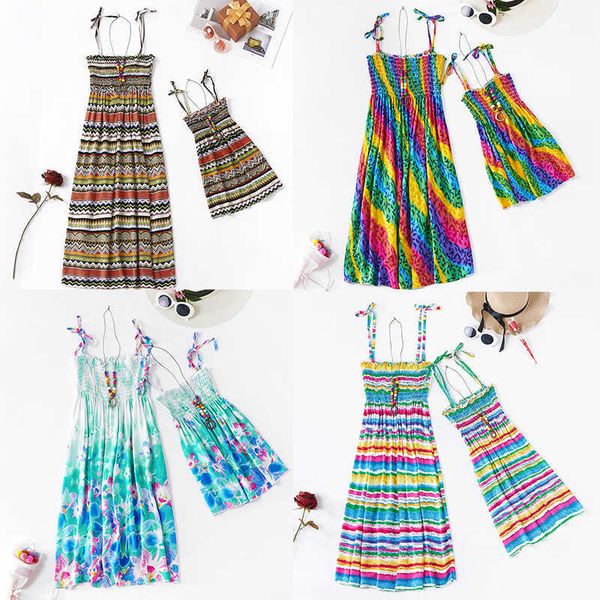 

girl's dresses summer family dress mother and daughter matching outfits bohemian beach floral sundress dresses for mom girl matching cl, Red;yellow