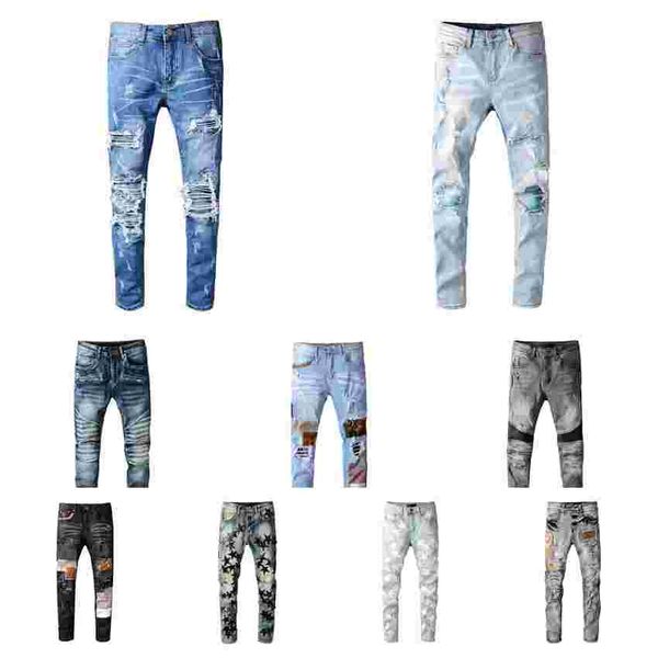 

2023 mens designer jeans distressed ripped biker slim fit motorcycle denim for fashion designers hip hop men jean good new quality jean, Blue