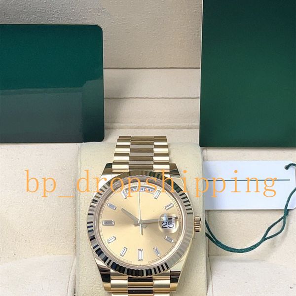 

super quality mens watch 41mm automatic mechanical sapphire glass champagne gold dial stainless steel president ref.228238 wristwatch, Slivery;brown