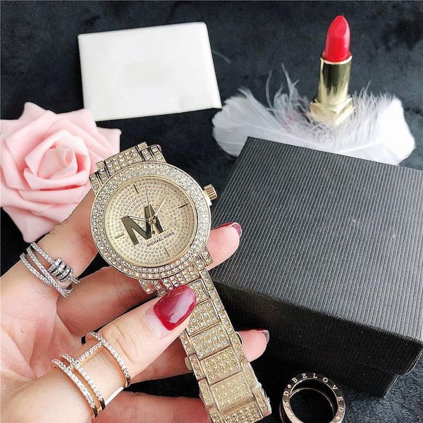 

uppercase letter gold watch women watches 38mm fashion dress datejust diamond 3 color dial stainless steel strap quartz movement285k, Slivery;golden