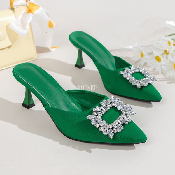 

sandals brand women luxury crystal high heels summer bride shoes comfortable triangle heeled party wedding sandalias de tacon 230106, Black