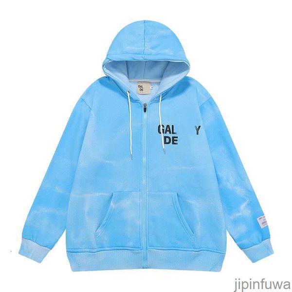 

men's hoodies sweatshirts american fashion galleryes dept worn tie dyed cardigan plush hooded sweater high street coat thick warm winte, Black