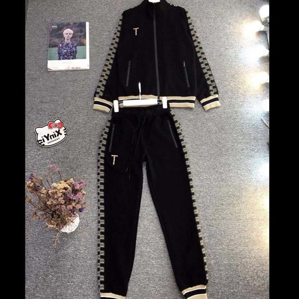 

designer women tracksuits cotton casual fashion decent high-end coat trousers thin sports suit women's wear logo brand two pics suit pm, Gray