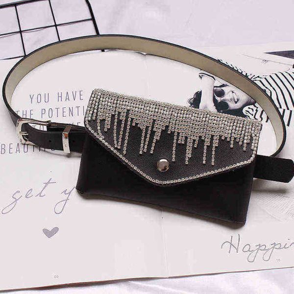 

belt bags blinkbling sparkling rhinestone tassel concealed buckle pu leather waist bag belt women s fashion trend ab 220723